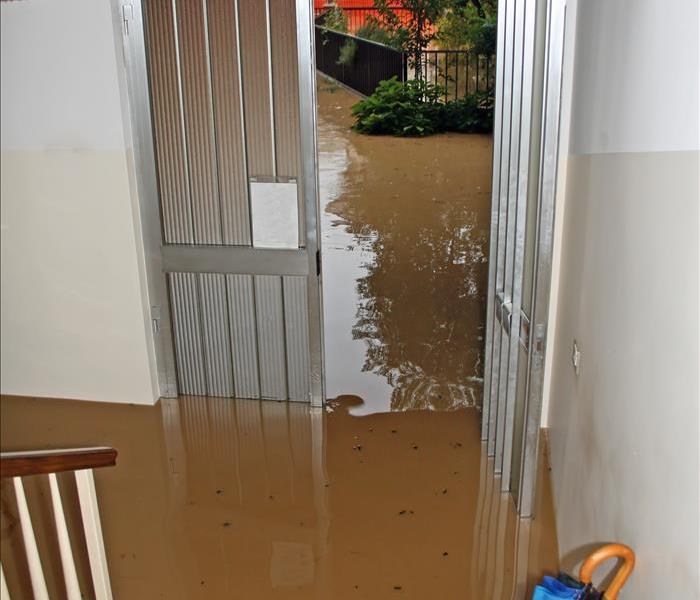 Entrance of a house fully flooded